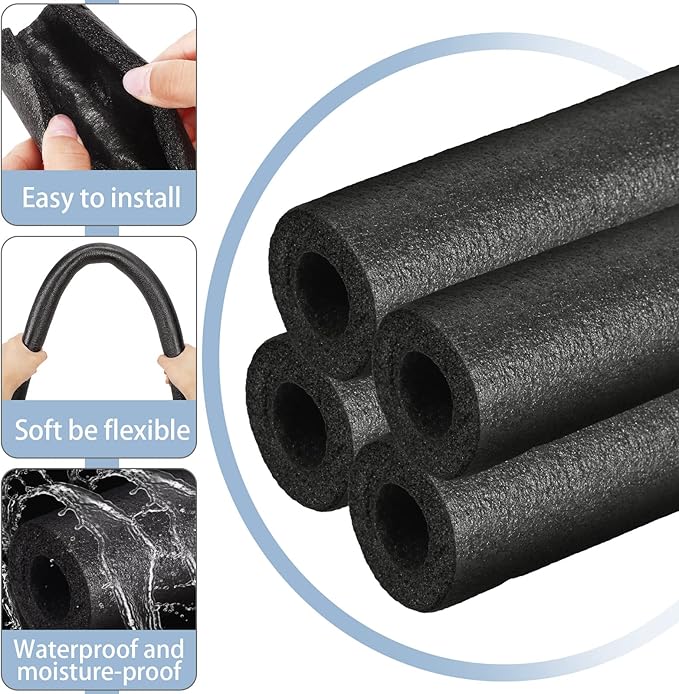 Amylove 12 Pcs 3.3 Feet Pipe Insulation Foam Tube Pool Noodles Insulating Water Pipe Swim Noodles Pre Slit Heat Preservation Pipes Cover for Tubing Outdoor Winter Freeze Protection(Black, 1/2 Inch)