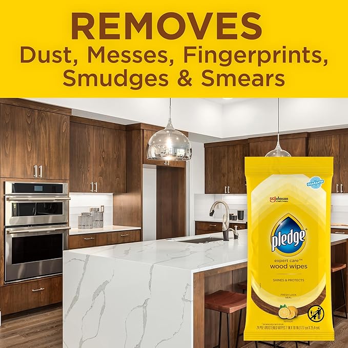 Pledge Expert Care Enhancing Wood Wipes, Lemon Scent, 24 Count