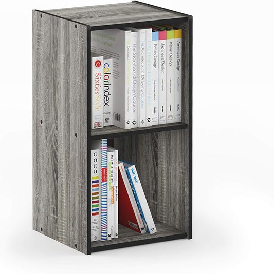 Furinno Pelli Cubic Storage Cabinet, 2x1, French Oak Grey/Black