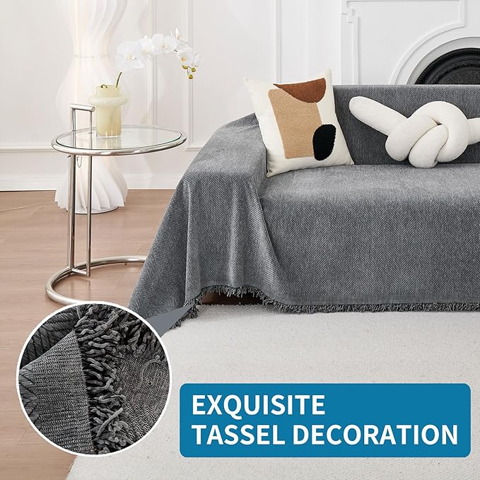 HAOMAIJIA Non Slip Couch Cover Sofa Covers for 3 Cushion Couch Washable sectional Couch Covers for Dogs pet Furniture Protector Couch Cover Blanket for Living Room (Grey, 91"x150")
