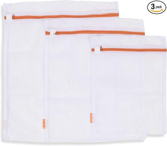 Premium-Quality Breathable Micro Mesh Fabric Lingerie Delicates Bra Underwear Hosiery Washing Bags White Set of 3.