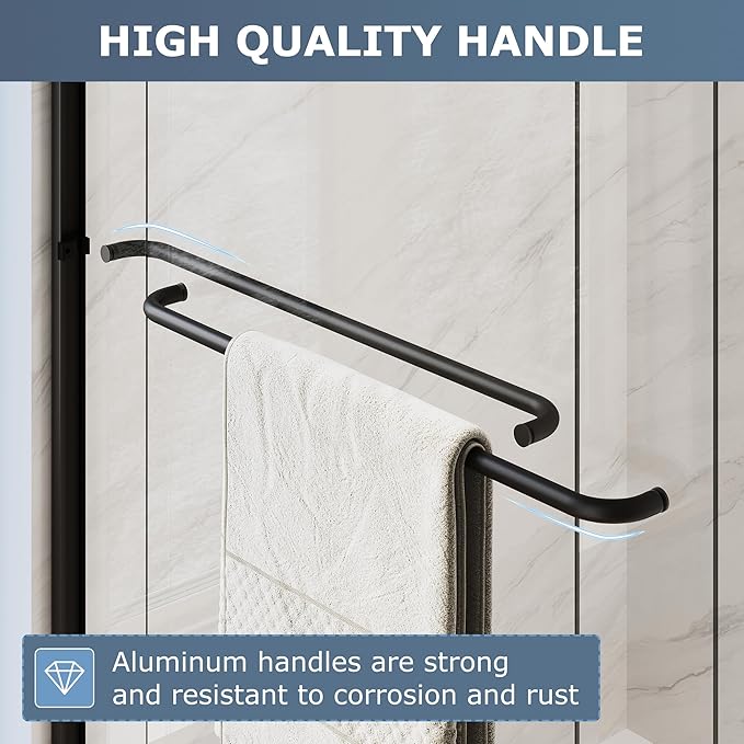 SUNNY SHOWER Double Sliding Glass Door 54" W x 72" H Shower Door 1/4" Tempered Glass Sliding Door Semi-Frameless Shower Glass Enclosure Bypass Walk in Shower Cabin, Matte Black