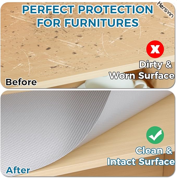 Hersvin Shelf Liners, 24in x 20ft Kitchen Drawer Mats, Non-Adhesive EVA Cupboard Protector, Cabinet Lining (Light Gray/Dot)