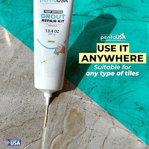 Tile Grout Repair Kit - Cream/Ivory - Premixed Acrylic Sanded Grout, Waterproof Formula, Bathroom & Shower Grout Repair, with Plastic Applicator, 13.4 oz / 380 g / 0.84 lb