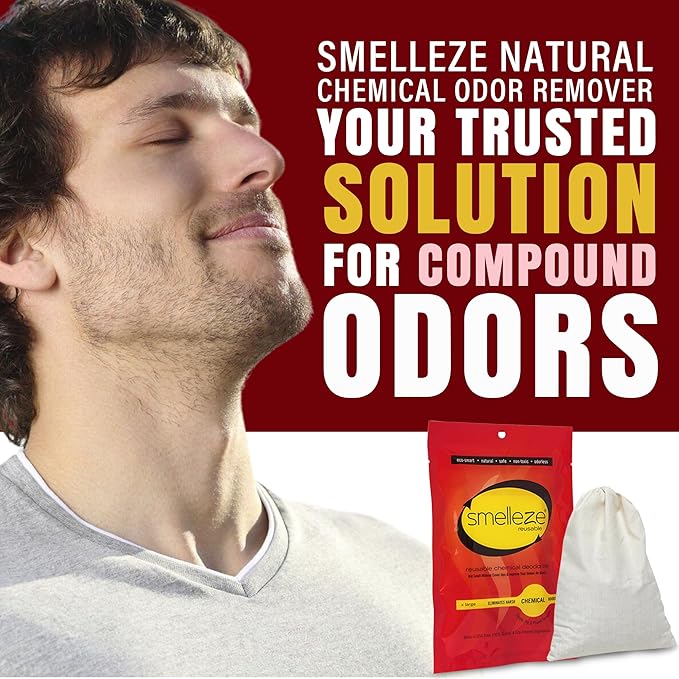 SMELLEZE Reusable Chemical Odor Eliminator Deodorizer Pouch, Chemical Smell Remover for Houses, Furniture, Cars, Offices, Businesses & Products, 150 Sq. Ft. Coverage