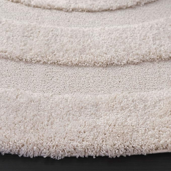 SAFAVIEH Florida Shag Collection Area Rug - 4' Round, Creme & Creme, Border Design, Non-Shedding & Easy Care, 1.2-inch Thick Ideal for High Traffic Areas in Living Room, Bedroom (SG454-1111)