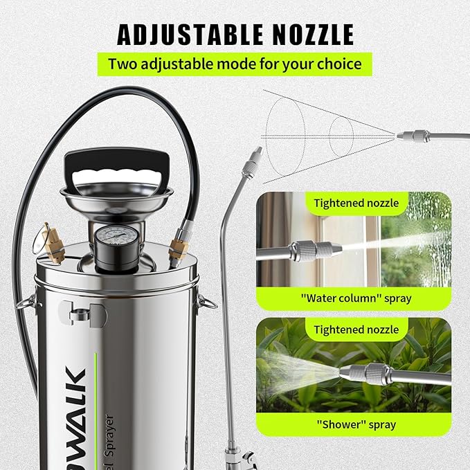 1.5 Gallon Stainless Steel Sprayer, Medium Duty & Versatile Pump Sprayer with 20" Wand & 4FT Reinforced Hose for Large Lawn, Garden, Fence & Patio, Includes Viton Seals and Gloves