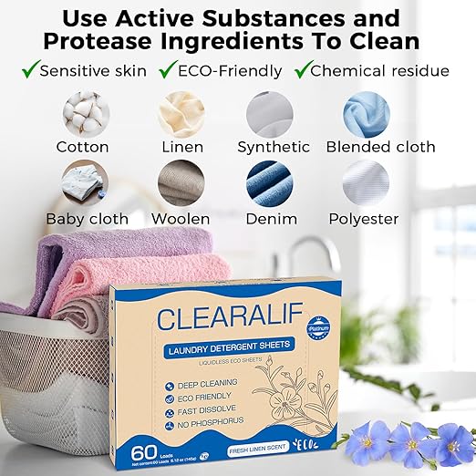 CLEARALIF Laundry Detergent Sheets, Up to 360 Loads, Fresh Linen, liquidless, Eco-Friendly, Zero Waste, Save Space, Travel Laundry Strips for HE Machine