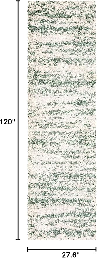 SAFAVIEH Hudson Shag Collection Runner Rug - 2'3" x 10', Ivory & Green, Modern Design, Non-Shedding & Easy Care, 2-inch Thick Ideal for High Traffic Areas in Living Room, Bedroom (SGH206Y)