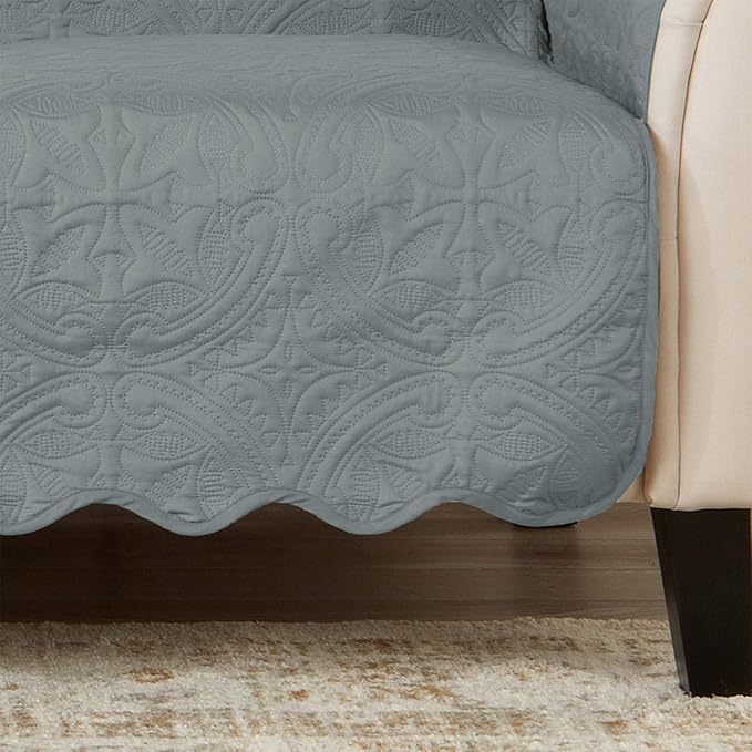 Great Bay Home Reversible Chair Cover - Washable Slipcover Furniture Protector with Elastic Straps - Furniture Cover for Dogs, Kids, and Pets - Quilted & Stitched Detail (Chair, Mirage Gray/Flax)
