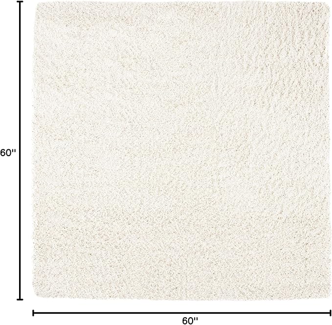 SAFAVIEH August Shag Collection Area Rug - 5' Square, Ivory, Solid Design, Non-Shedding & Easy Care, 1.5-inch Thick Ideal for High Traffic Areas in Living Room, Bedroom (AUG200C)