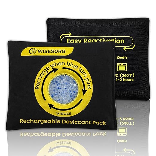 500g Reusable Silica Gel Desiccant Packs, Rechargeable Dehumidifier Moisture Absorbers with Color Indicator for Storage, Gun Safes, Suitcases, 3D Printing Filaments, Electronics, Car [2 Pack]