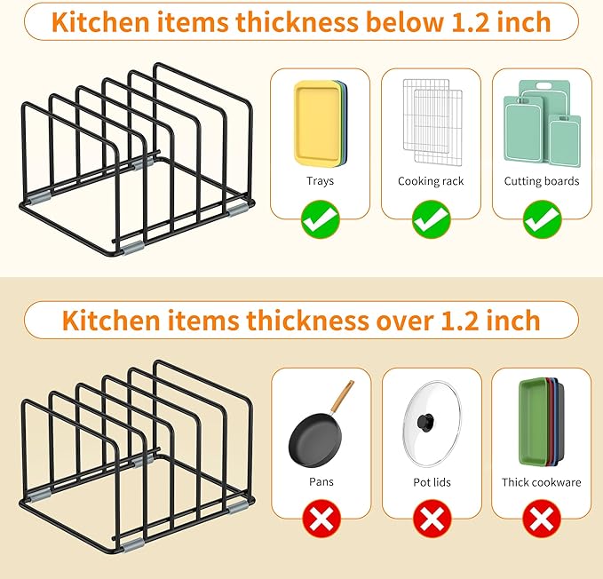 Cutting Board Organizer, Kitchen Cabinet Organizer, Divided Rack with 5 Slots for Baking Trays, Cutting Boards - Cookie sheet Organizer Inside Cabinet, Baking Sheets Holder (medium)