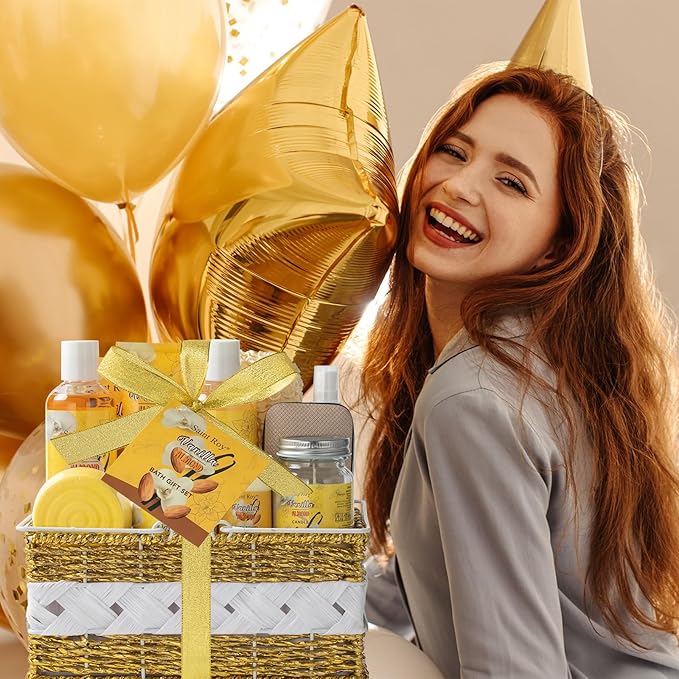 Bath & Body Gift Set, 20pcs Vanilla & Honey Almond Scents Bath Gift Baskets Home Spa Gift, Bath Spa Kit For Women and Men Luxury Home Spa Bath Gift Basket, Skin Care Gift Set, Spa Gifts, Pamper Gifts