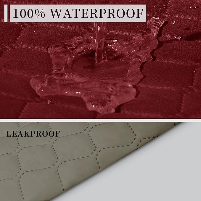 ISSUNTEX Double Protection 100% Waterproof Recliner Covers for Living Room, Reversible Furniture Protector Recliner Couch Sofa Slipcover for Dogs, Pets, Kids (Recliner, Christmas Red/Beige)