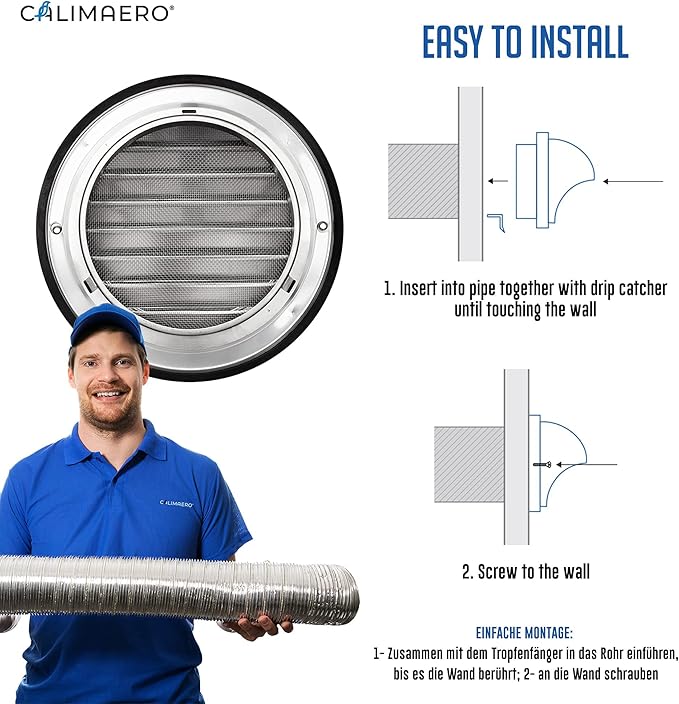 calimaero® KWG 5 inch Round Stainless Steel Ventilation Grill Hood with Rubber Seal Fits only with Metal Ducts