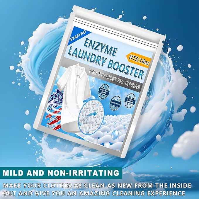 Bio Enzyme Laundry Booster Powder - Ultra-Concentrated Stain & Odor Remover for Whites & Colors | Oxygen Bleach Alternative | Non-Toxic, Biodegradable Formula | Works in All Washing Machines (16 oz)