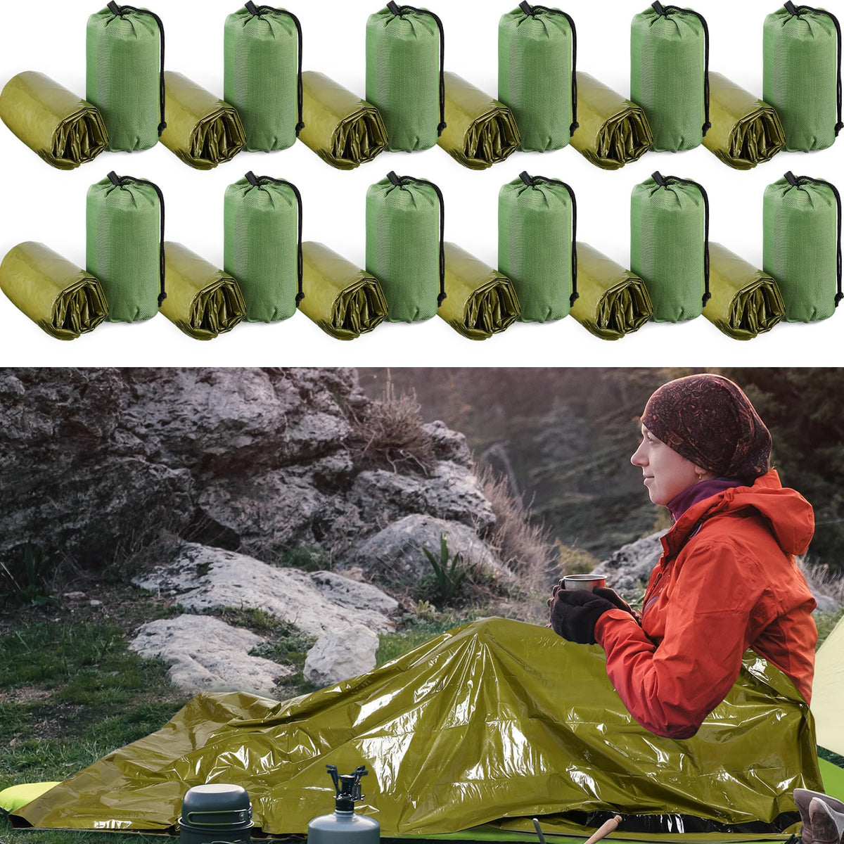 Mixweer 12 Pcs Emergency Sleeping Bag Portable Survival - Image 1