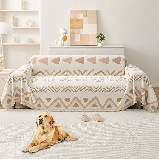 HAOMAIJIA Non Slip Couch Cover Sofa Covers for 3 Cushion Couch Washable sectional Couch Covers for Dogs pet Furniture Protector Couch Cover Blanket for Living Room (My-Khaki, 91"x134")