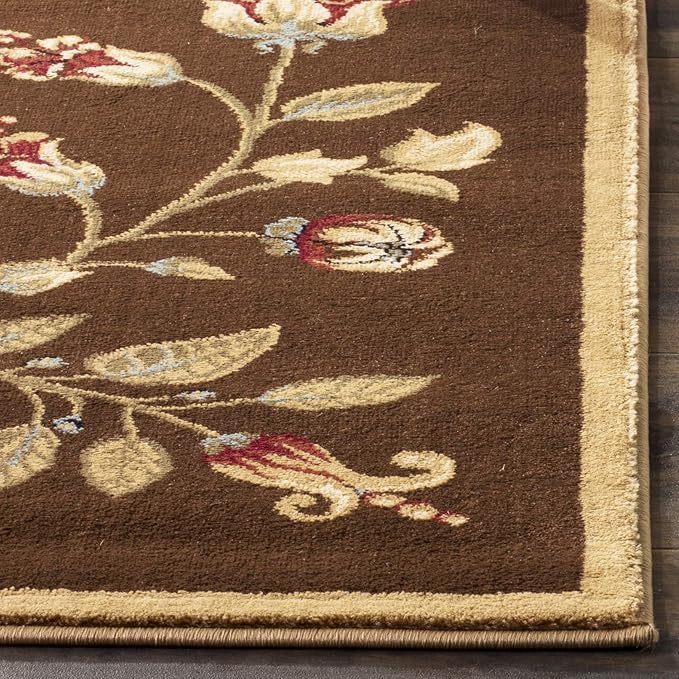 SAFAVIEH Lyndhurst Collection Area Rug - 8'9" x 12', Brown & Multi, Traditional Floral Design, Non-Shedding & Easy Care, Ideal for High Traffic Areas in Living Room, Bedroom (LNH552-2591)