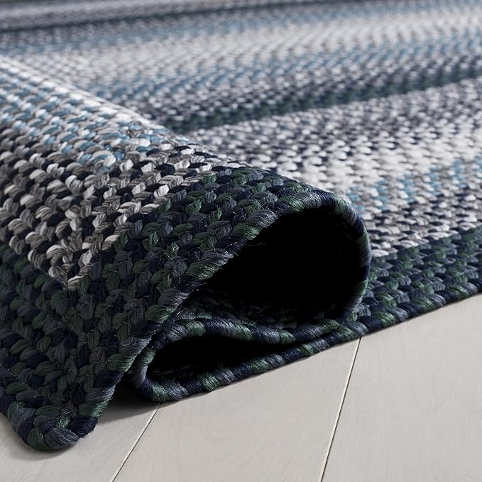 SAFAVIEH Washable Rug Outdoor Braided Collection - 4' x 6', Teal & Multi, Handmade & Reversible, Non-Shedding & Easy to Clean, Ideal for Patio, Backyard, Mudroom (BRD308J)