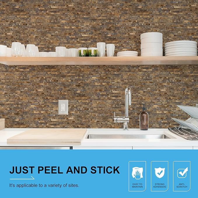 Peel and Stick Backsplash, 10-Sheet Peel and Stick Tiles PVC Wall Tile Stick on Backsplash for Kitchen