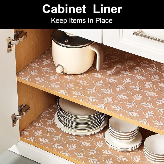 Cooyes Shelf Liners for Kitchen Cabinets Waterproof & Oil-Proof Kitchen Cupboard Mats Non-Slip Drawer Mats EVA Material Non Adhesive Fridge Liner for Shelves（17.5" W x 197" L）