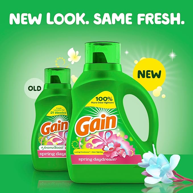 Gain Liquid Laundry Detergent, Spring Daydream Scent, 88 fl oz, 61 loads, Freshness + Odor Fighting, Laundry Detergent Liquid Soap, HE compatible
