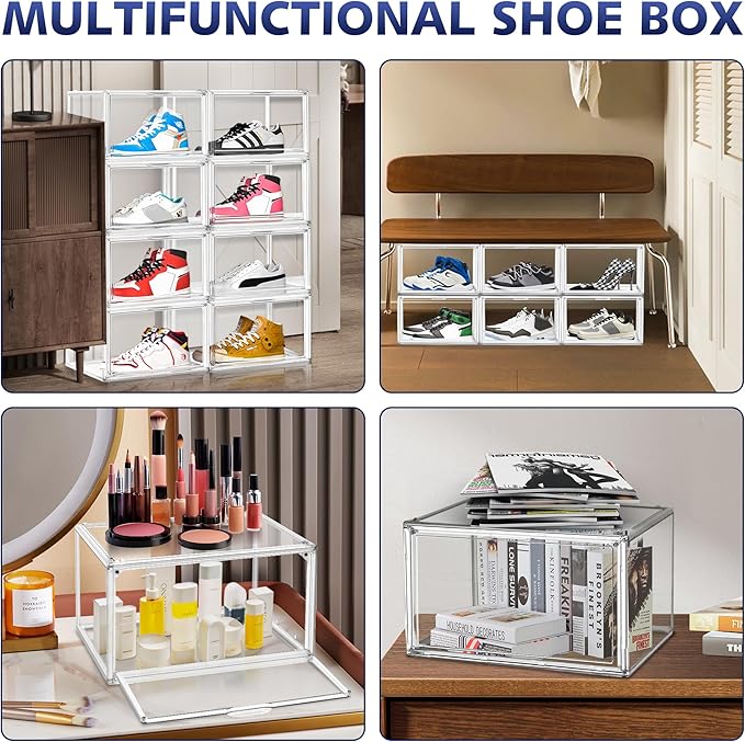 Acrylic Clear Shoe Storage Boxes Size 12, Transparent Display Case for Sneaker Collections, Baseball Caps, Hat Organizer Dust-free Shoe Cubbies Stackable Sneaker Boxes