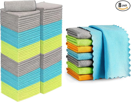 AIDEA Microfiber Cleaning Cloths, 8PK-Multi-Purpose Cleaning Cloth, Microfiber Polishing Cleaning Cloth, Window Cleaning Cloth, Lint Free Streak-Free Glass Cleaning Cloths-12“x12”