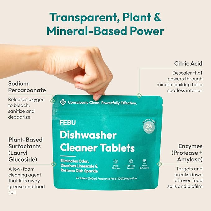 FEBU Bundle and Save 15% Washing Machine Cleaner Tablets + Dishwasher Cleaner Tablets Bundle | Made in USA with 7-8 All Natural, Plant-Based Ingredients | 24 Tablets - 12 Months Supply