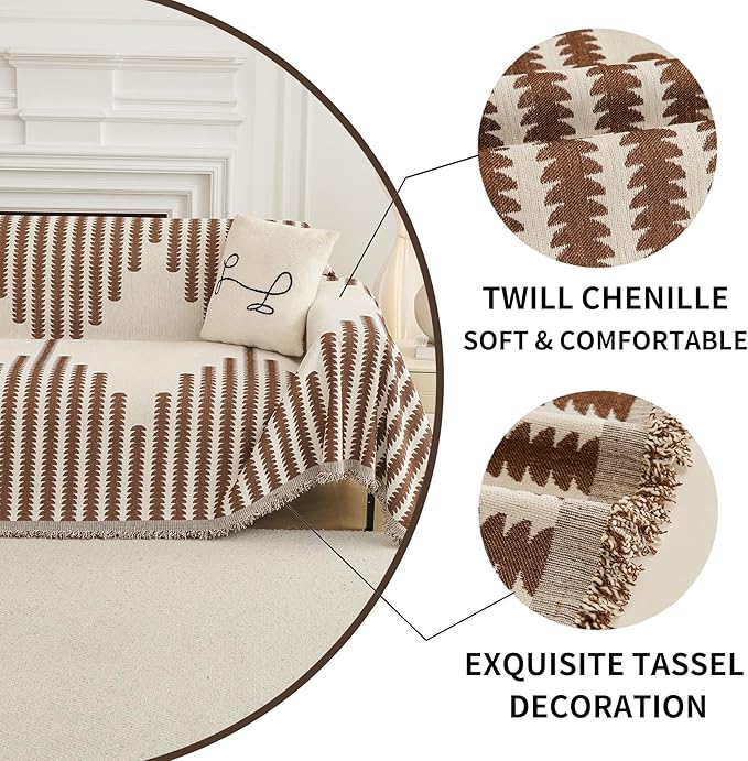 HAOMAIJIA Boho Sofa Covers Couch Covers for 3 Cushion Couch Sofa Pet Friendly Soft Thick Couch Cover for Dogs Washable Sectional Couch Covers L Shape Furniture Protector (Brown, 91"x118")