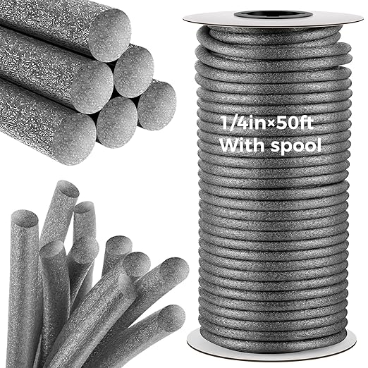 1/4 inch x 50 ft Foam Backer Rod for Gaps Joints Concrete Crack Filler Caulk Saver Bulk Foam Backing Rod Concrete Filler Rope for Weather Stripping Door Seal (Gray)