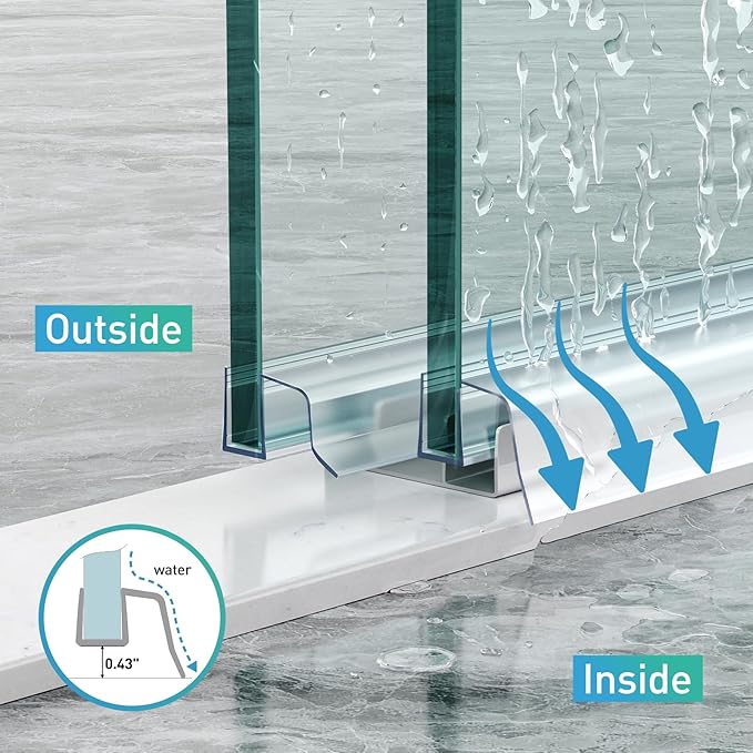 Sliding Shower Door Bottom Seal, 2 PCS 1/2" x 36" Sliding Shower Door Sweep for 1/2 Inch Glass, Frameless Glass Door Seal Strip Stop Shower Leaks and Create a Water Barrier