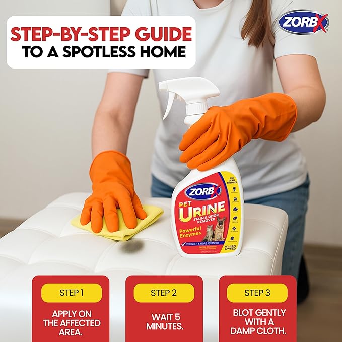 ZORBX Pet Urine Stain & Odor Remover 24oz - Enzyme Odor Destroyer for Carpets & Floors