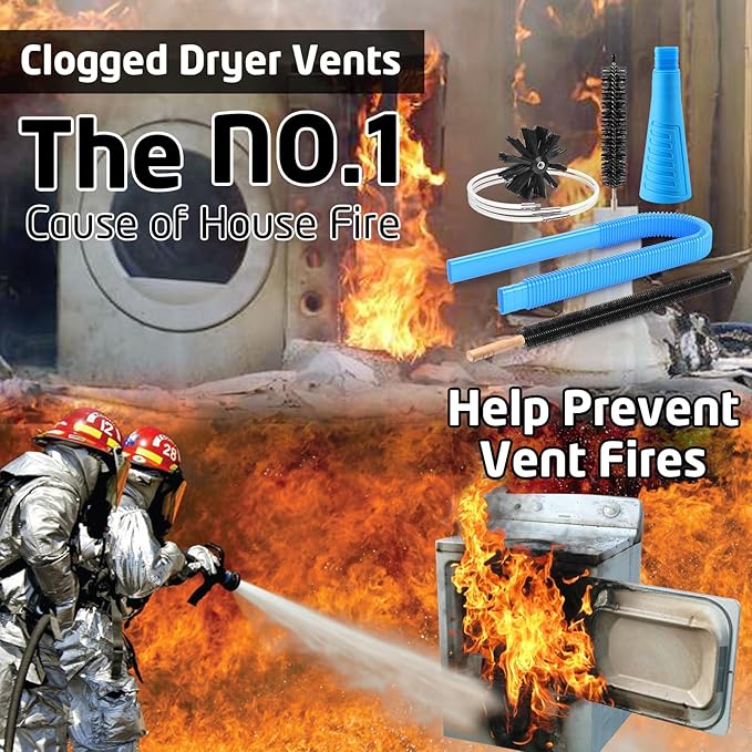 22-Piece 60-Feet Dryer Vent Cleaner Kit, Dryer Vent Cleaning Kit Lint Remover with Dryer Vent Brush, Vacuum Hose Attachment Cleaning Tools, Flexible Lint Trap Brush, Vacuum & Dryer Adapters