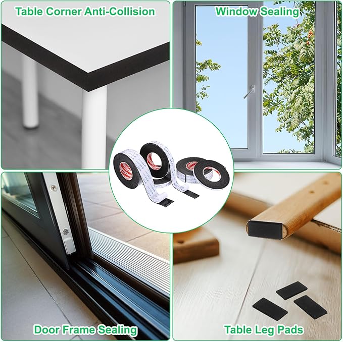 PATIKIL 3Roll Sponge Rubber Foam Tape, 1 31/32" W x 1/32" t x 16.4ft l Self-Adhesive Foam Insulation Tape Weather Stripping for Window Door Soundproofing Weatherstrip AC Seal Strip, Black