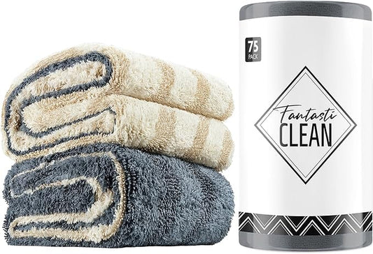 Fantasticlean Microfiber Towels Bundle, 75 Sheets Tear Away Cleaning Cloth Roll, 2 Pack Premium Drying Towel, for Home, car, Outdoor