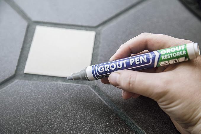 Grout Pen Tile Paint Marker: Waterproof Grout Colorant and Sealer Pen to Renew, Repair, and Refresh Tile Grout - Cleaner Coating Stain Pens - 2 Pack, 5mm Narrow and 15mm Wide Tip Pens - Grey