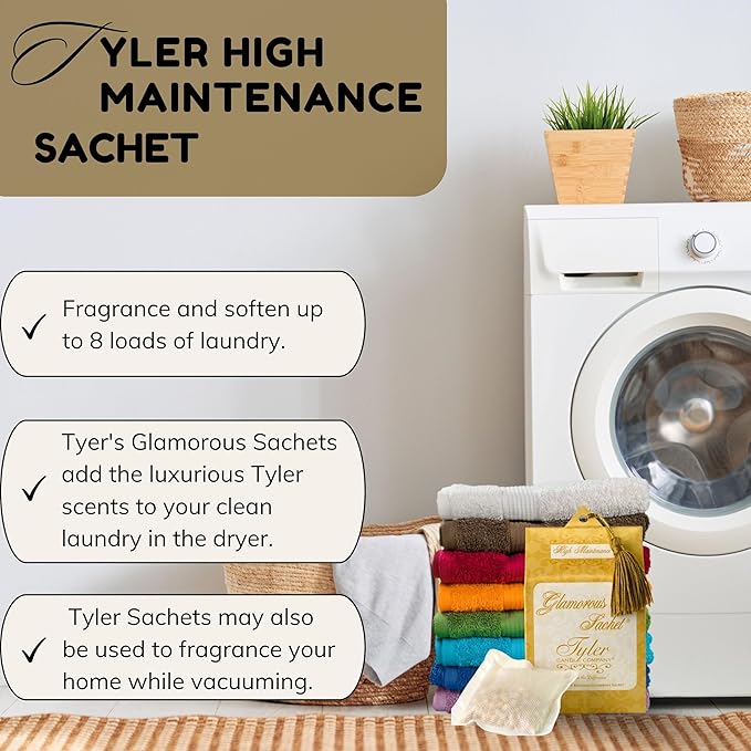 Worldwide Nutrition Bundle: Tyler High Maintenance Scent Dryer Sheet Sachets - Glamorous Reusable Dryer Sheets - 1 Pack, 4 Dryer Home Sachets and Multi-Purpose Key Chain