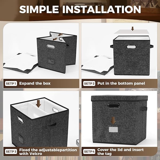 Vinyl Record Storage Box Set of 2 - Album Storage Holds 100+ Single Records, Decorative LP Storage Organizer Crate with Lid, Sturdy Moving Boxes for Vinyl, Easy to Carry and Organize Your Music Album
