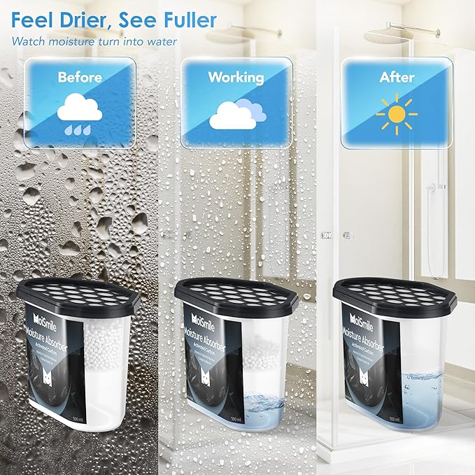 Moisture Absorbers, Efficient Activated Charcoal Humidity Absorber ＆ Odor Absorber Boxes, Refillable Car Dehumidifier for Closet, Bathroom, Basement＆ RV, 3 Pack