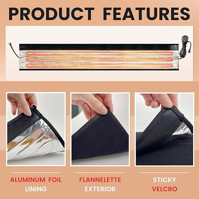 3 Ft YeloDeer 110V~120V Stickable Waterproof Pipe Heat Tape Blanket with 6Ft Power Cord, 38.5" x 6.2" Aluminum Foil Water Heat Trace Blanket for RV Park Water Hydrant Insulated