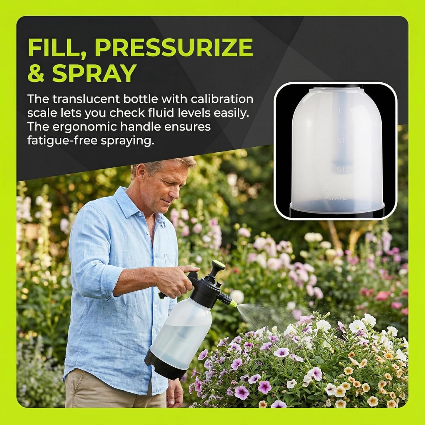 Garden Sprayer 0.5 Gallon (2-Pack) – Pump Pressure Hand Sprayer with Adjustable Nozzle & Safety Valve