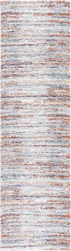 SAFAVIEH Berber Shag Collection Runner Rug - 2'3" x 6', Blue Rust & Ivory, Stripe Design, Non-Shedding & Easy Care, 1.25-inch Thick Ideal for High Traffic Areas in Living Room, Bedroom (BER565A)