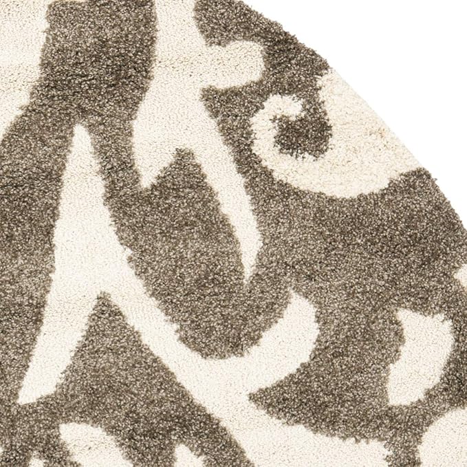 SAFAVIEH Florida Shag Collection 6'7" Round Smoke / Beige SG458 Floral Non-Shedding Living Room Bedroom Dining Room Entryway Plush 1.2-inch Thick Area Rug