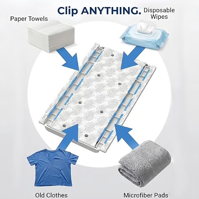 Snap Grip Mop - 49" x 10" Hands Free Floor Cleaner, Cloth Changing Sweeper for Wall and Window, Zero Touch 11-Piece Kit with 10 Disposable Dry Wipes, Dust Mop for Home