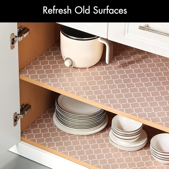 Cooyes Shelf Liner for Kitchen Cabinets – Non-Adhesive Waterproof Drawer Liner – Durable EVA Material Easy-to-Cut Shelf Paper for Refrigerator, Cupboard, Dresser with Modern Pattern (17.7"W x 78.7"L)