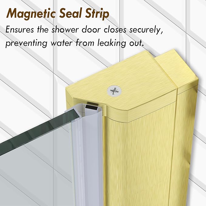 Frameless Pivot Shower Door 28.8-30" W X 72" H, 1/4" (6mm) Clear SGCC Tempered Glass, Hinged Pivot Swing Shower Door, Reversible Installation, Easy to Clean, Brushed Gold
