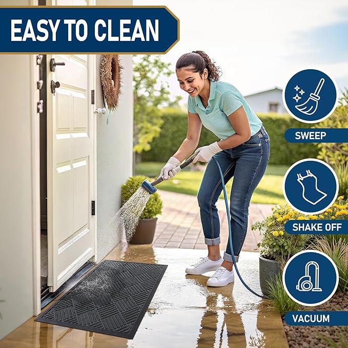 Smiry Front Door Mat Outside Entrance, Heavy Duty Outdoor Indoor Mat, Natural Rubber Doormat, Non Slip, Trap Dirt and Moisture, Easy Clean, Low Profile Patio Porch Entryway Mat, 47x32, Dark Grey